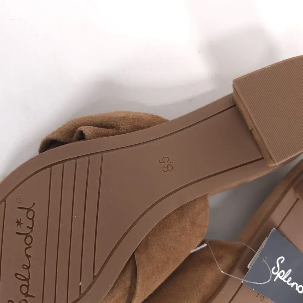 Splendid New Lanis GENUINE SUEDE LEATHER Mules 8.5 M Caramel Knot Heeled Pointed